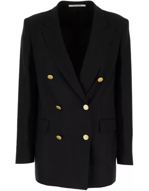 Tagliatore Black Double-breasted Blazer With Gold-tone Buttons In Viscose Blend Woman