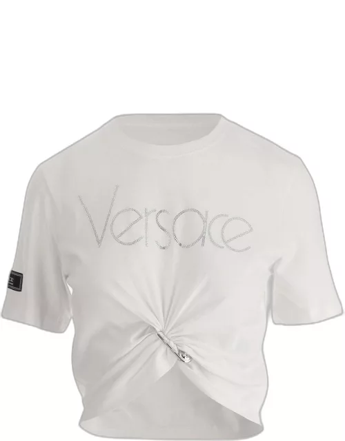 Versace Logo-embellished Crewneck Cropped T-shirt