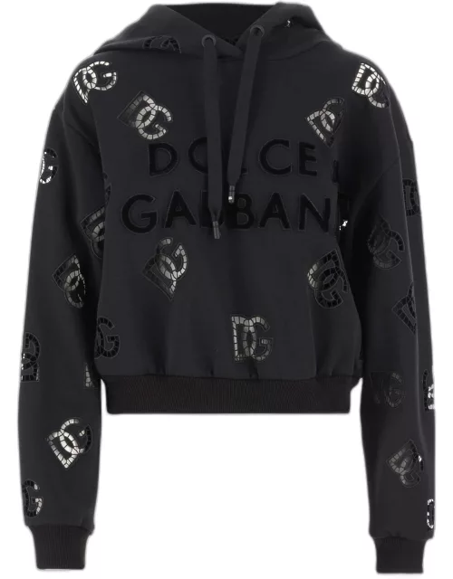 Dolce & Gabbana Logo Cotton Blend Crop Hoodie