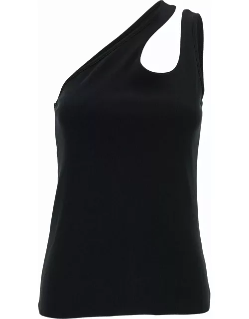 Federica Tosi Black One-shoulder Top With Cut-out In Ribbed Cotton Woman