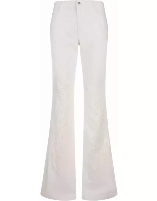 Ermanno Scervino White Bootcut Jeans With Sangallo Lace Cut-out