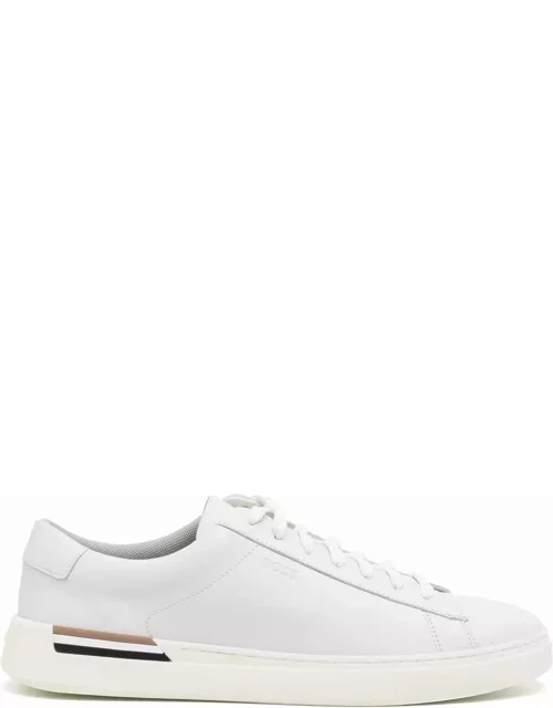 Hugo Boss White Leather Sneakers With Preformed Sole, Logo And Typical Brand Stripe