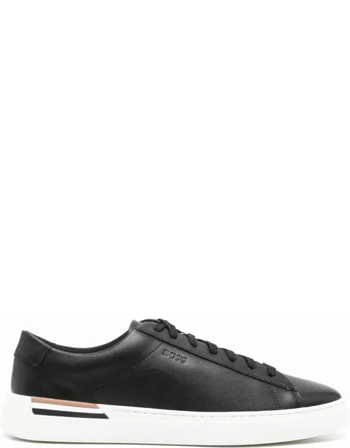Hugo Boss Black Leather Sneakers With Preformed Sole, Logo And Typical Brand Stripe
