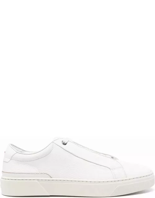 Hugo Boss White Grained Leather Sneakers With Logo Tag On Lace