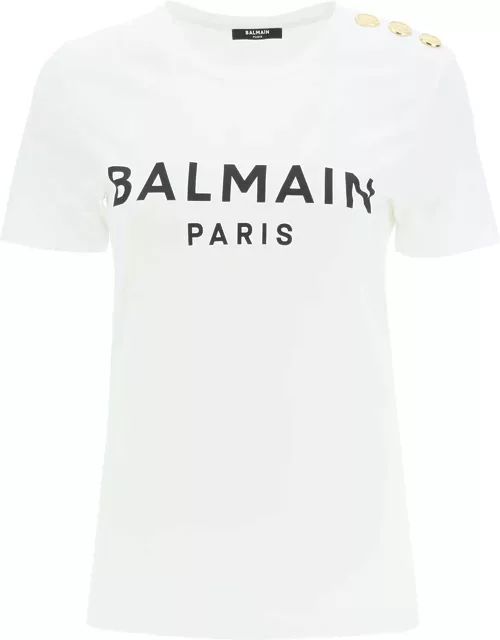 Balmain Logo T-shirt With Embossed Button