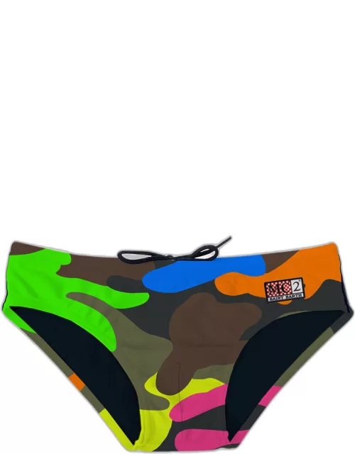 MC2 Saint Barth Man Swim Briefs With Multicolor Camouflage Print
