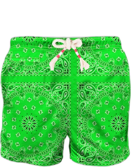 MC2 Saint Barth Man Swim Shorts With Green Bandanna Print