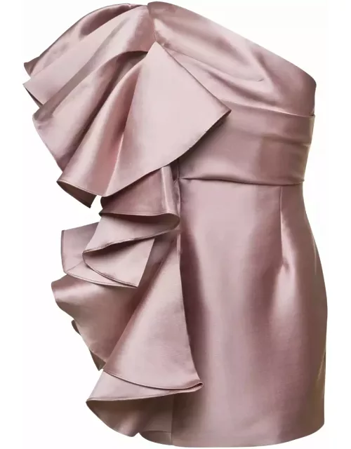 Solace London Pink Mini Dress With Ruffles At The Side In Techno Fabric Woman