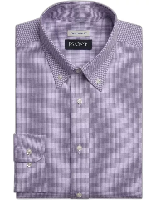 JoS. A. Bank Men's Traditional Fit Mini Gingham Dress Shirt, Light Purple, 20 34