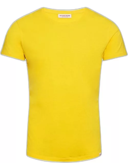 Ob-T - Tailored Fit Crew Neck Cotton T-shirt In Yellow Blaze