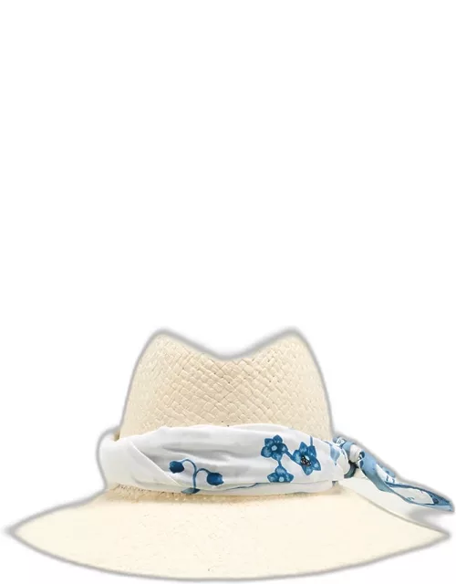 Kate Straw Fedora With Printed Scarf