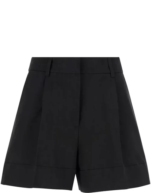 PT Torino Black High Waisted delia Shorts In Cotton & Linen Blend Woman