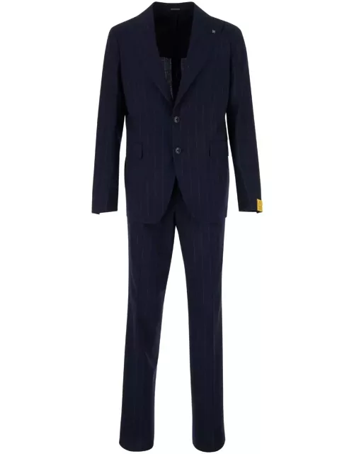 Tagliatore Blue Pinstripe One-breasted Suit In Virgin Wool Man