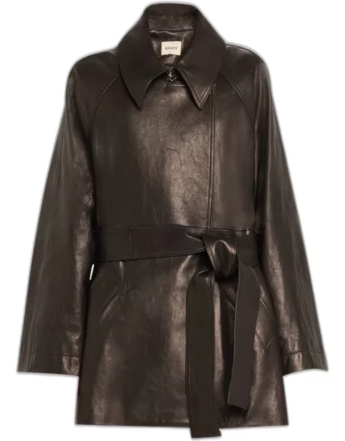 Micky Leather Self-Tie Coat