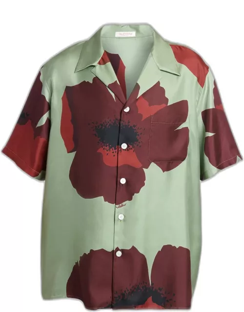 Men's Floral Portrait Silk Camp Shirt