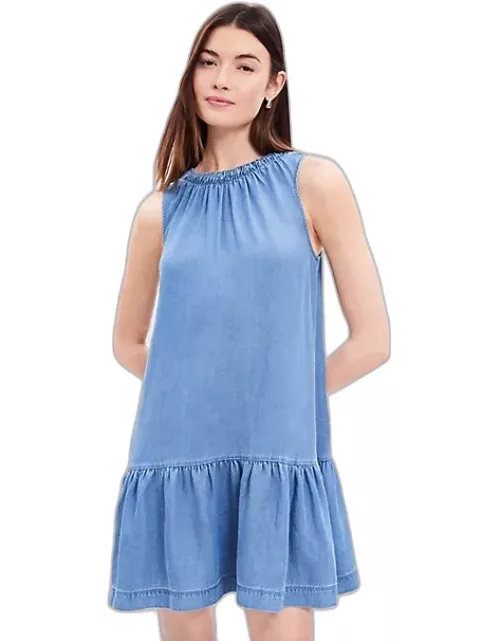 Loft Chambray Ruched Flounce Swing Dres