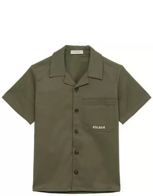 Short-sleeved dark green cotton shirt