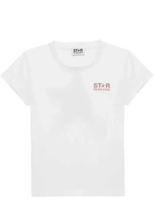White cotton T-shirt with pink logo