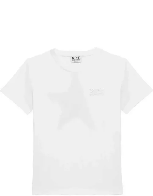 White cotton T-shirt with silver logo