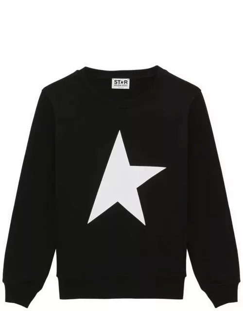 Black cotton crewneck sweatshirt with logo print