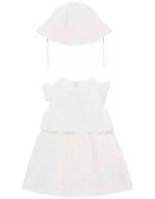 White cotton dress and cap set