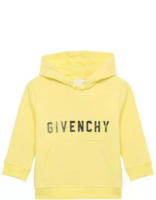 Yellow cotton hoodie with logo