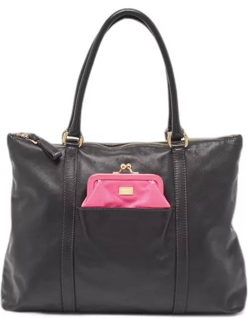 Dolce & Gabbana Black/Pink Leather Front Pouch Tote