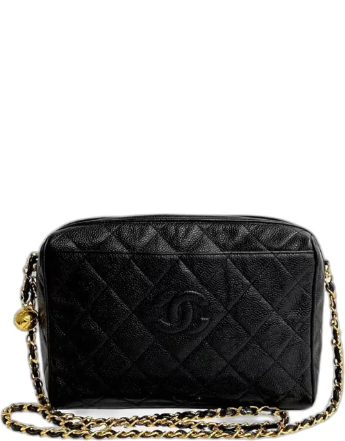 Chanel Black Quilted Caviar Medium Vintage Diamond CC Camera Shoulder Bag