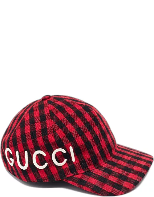 Gucci Red/Black Loved Gingham Flannel Baseball Cap