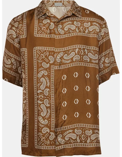Dior Homme Brown Bandana Motif Print Silk Buttoned Half Sleeve Shirt