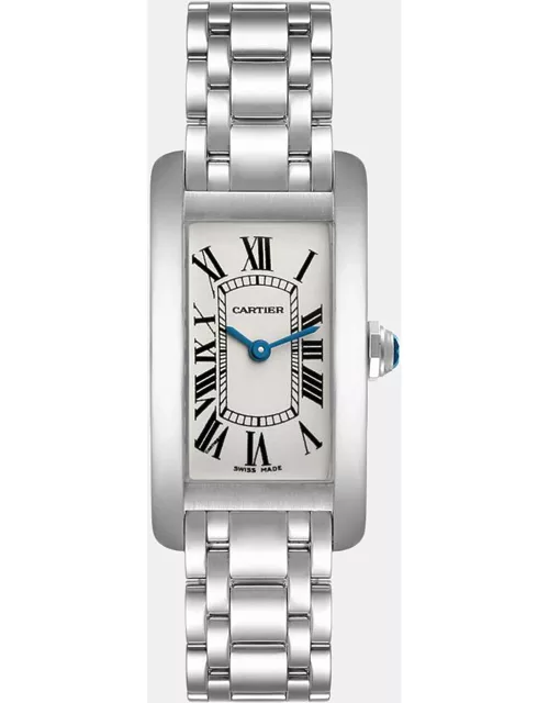 Cartier Tank Americaine Silver Dial White Gold Women's Watch W26019L1 19.0 x 35.0 m
