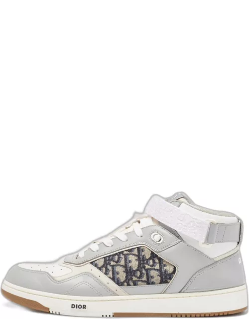 DIOR Grey/White Leather and Oblique Jacquard B27 High Top Sneaker