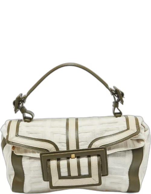 Givenchy White/Olive Green Signature Fabric and Leather Top Handle Bag
