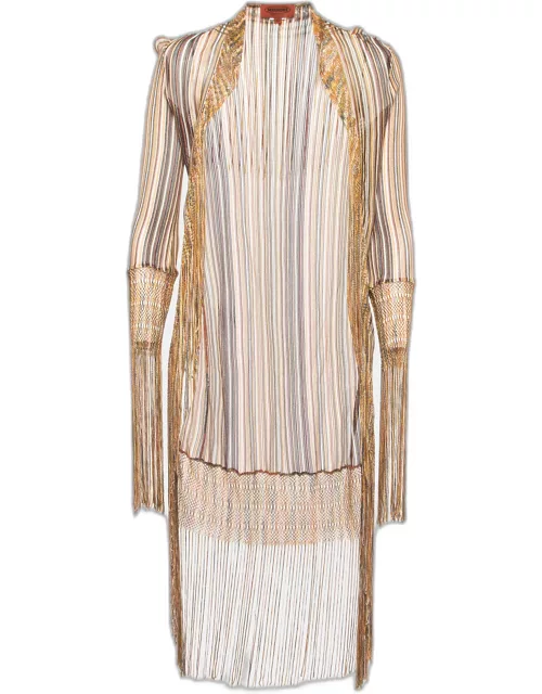 Missoni Multicolor Striped Knit Fringed Open-Front Long Cardigan