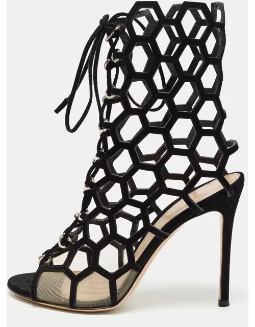 Gianvito Rossi Black Suede and Mesh Cut Out Sandal