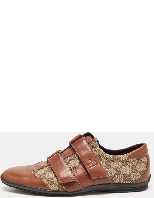 Gucci Brown/Beige Leather and GG Canvas Velcro Sneaker