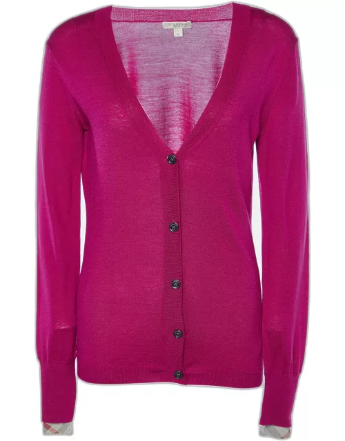 Burberry Brit Pink Merino Wool Knit Button Front Cardigan
