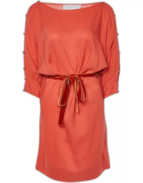 Stella McCartney Orange Silk & Wool Buttoned Sleeve Belted Dress
