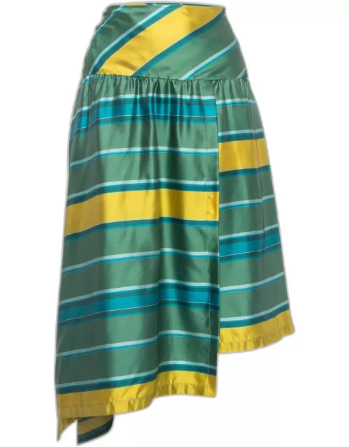 Max Mara Green Striped Silk Asymmetrical Skirt