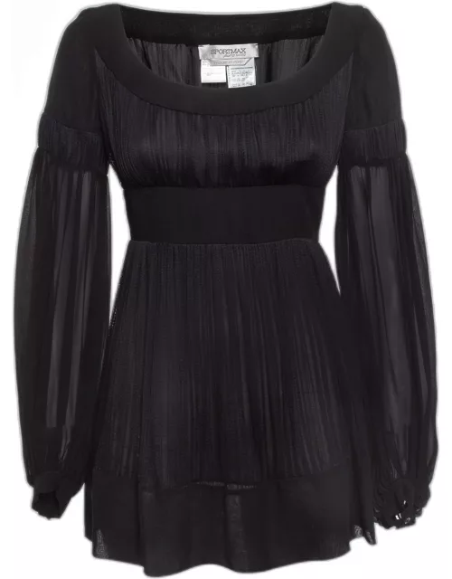 Sportmax Black Silk Balloon Sleeve Mini Dress