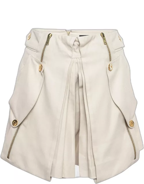 Gucci Beige Pleated Cotton Blend Twill Pocket Detail Mini Skirt