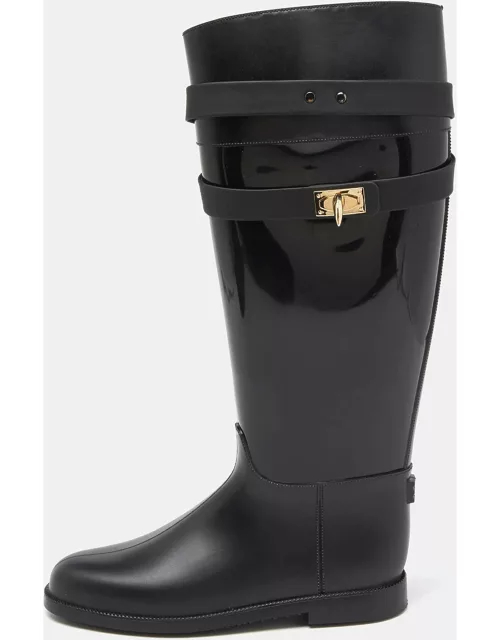 Givenchy Black Rubber Shark Lock Flat Knee Boot