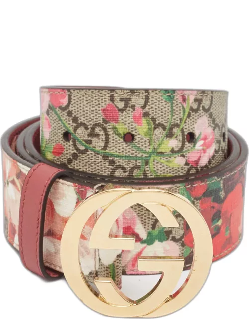 Gucci Multicolor GG Supreme Canvas Blooms Buckle Belt 85C
