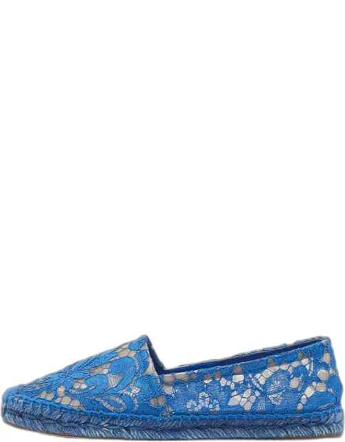 Dolce & Gabbana Blue Lace and Mesh Espadrille Flat