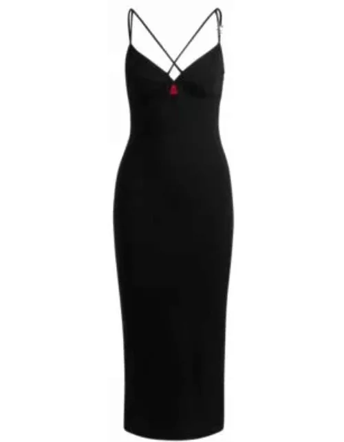 Stretch-jersey dress with logo-trim strap- Black Women's Jersey Dresse