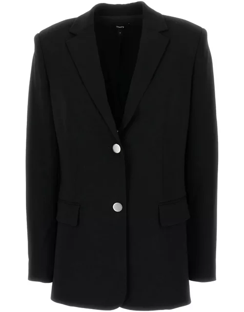 Theory Black Single-breasted Blazer With Classic Lapels In Technical Fabric Woman