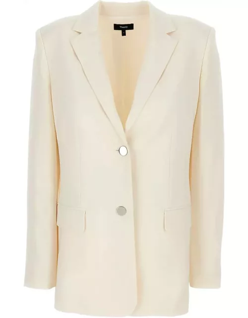 Theory Ivory White Single-breasted Blazer With Classic Lapels In Technical Fabric Woman