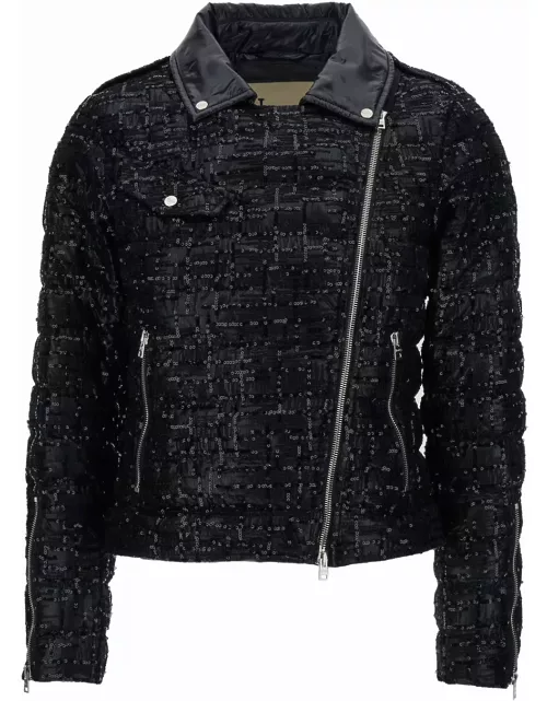 Herno Black Sequin Embellished Padded Jacket In Polyester Woman