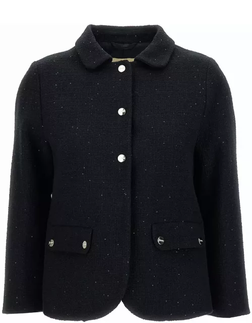 Herno Black Tweed Sequin-embellished Jacket In Cotton Blend Woman