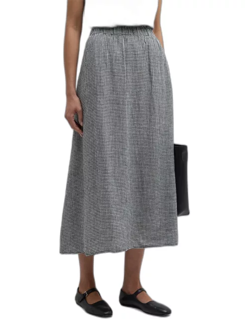 Crinkled Gingham Organic Linen Midi Skirt